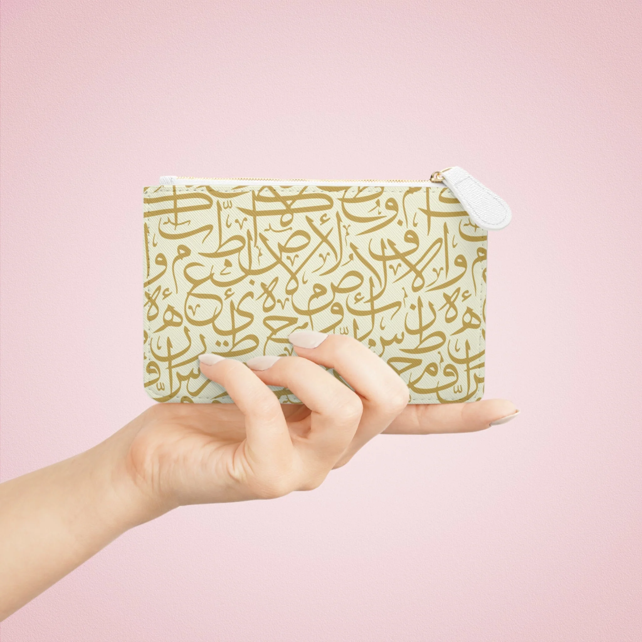 Beige and Gold Arabic Letters Mini Clutch Bag - Image 4