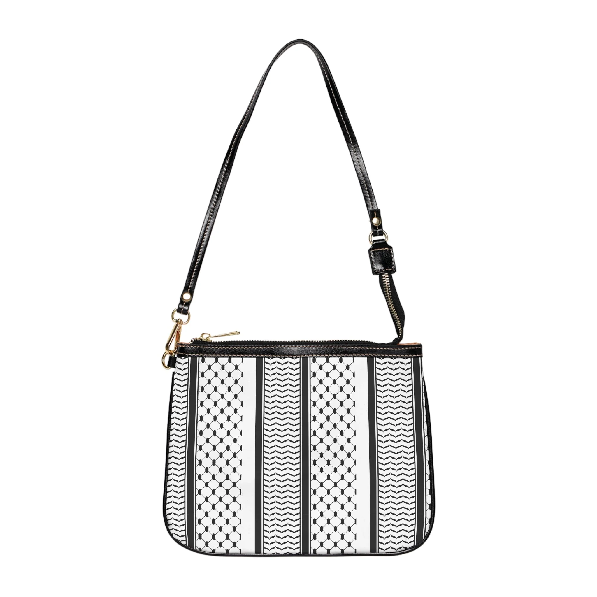 Black and White Kufi Shoulder Bag — Small Leather Crossbody Purse - Image 2