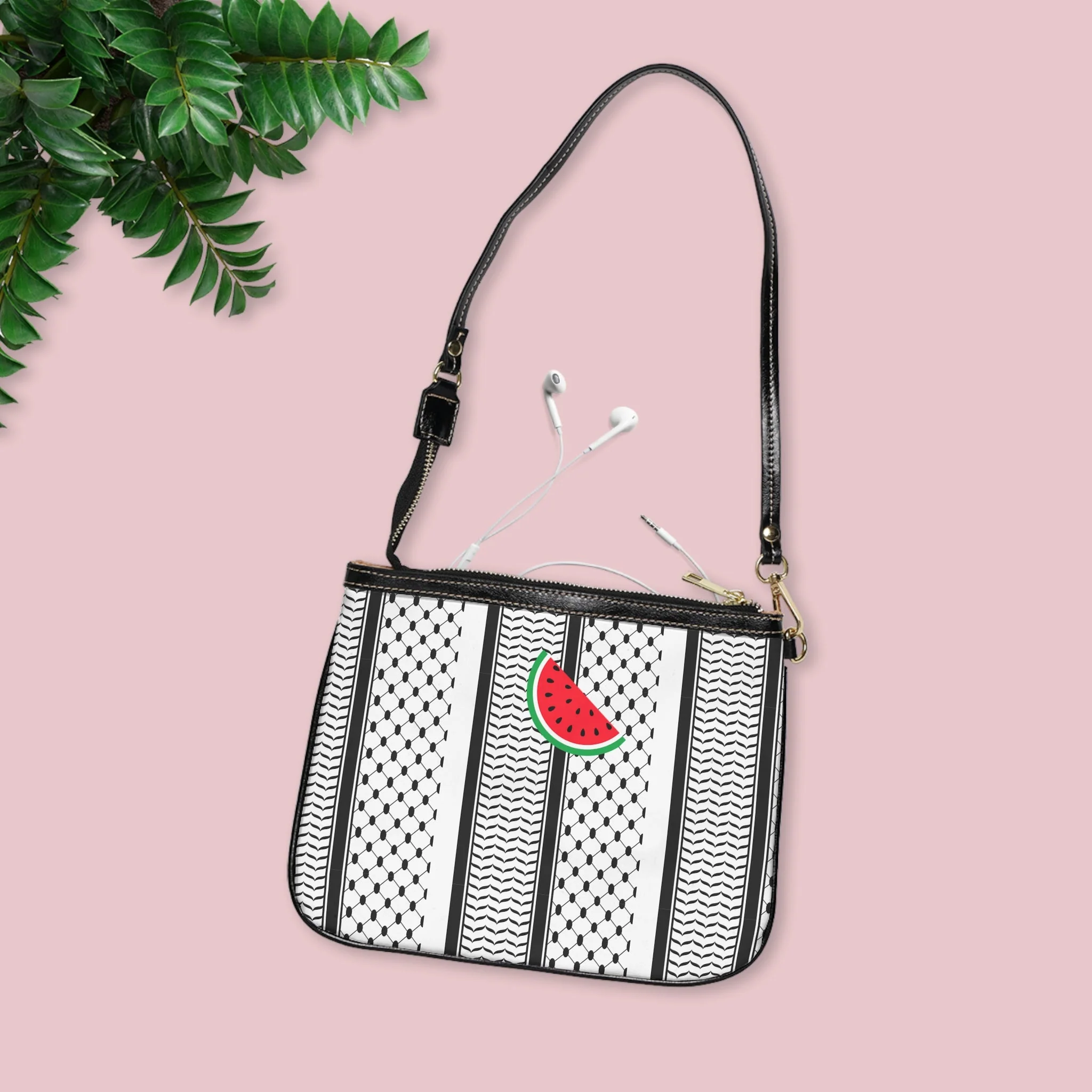 Black and White Kufi Shoulder Bag — Small Leather Crossbody Purse - Image 4