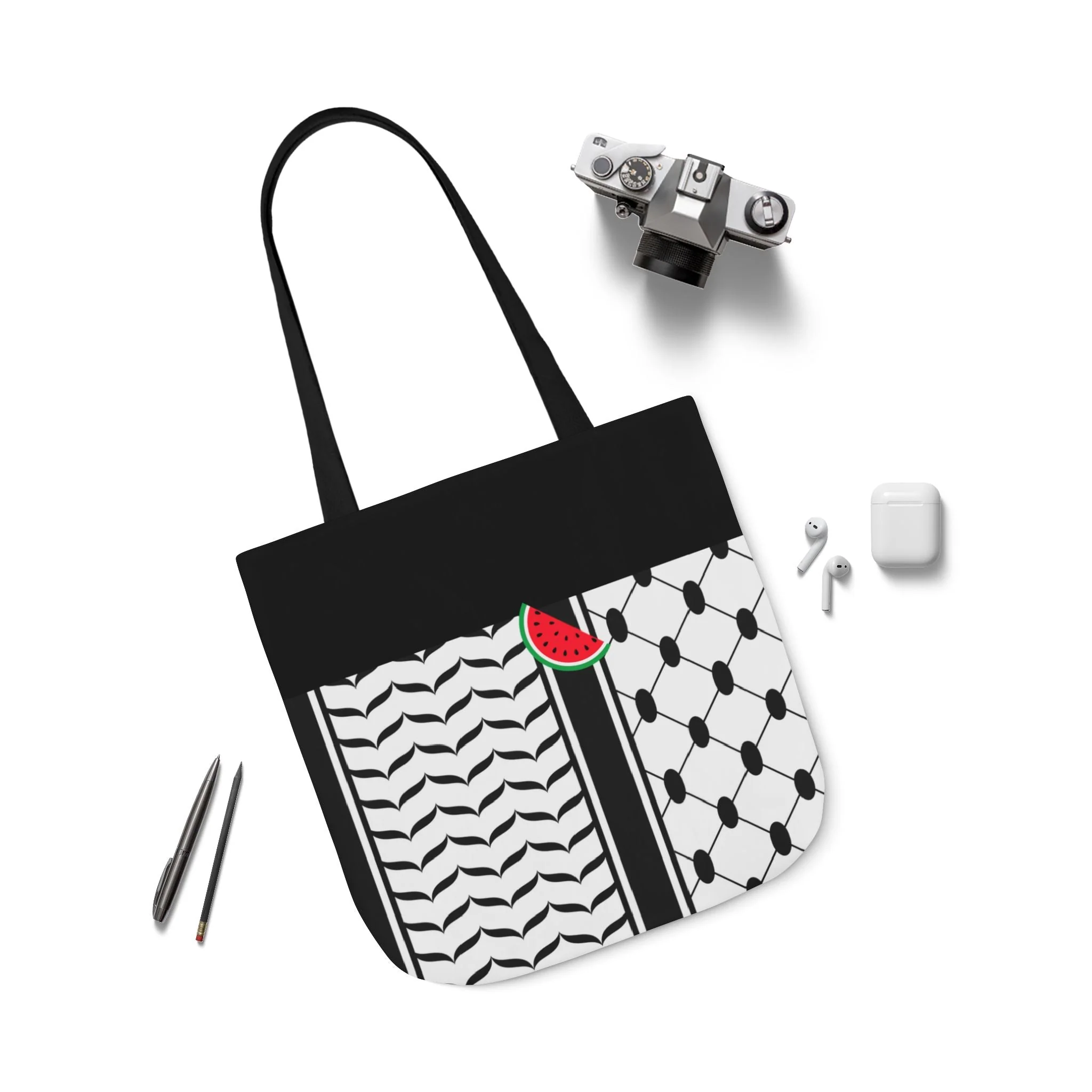 Black and White Kufieh Design Tote Bag - Image 5