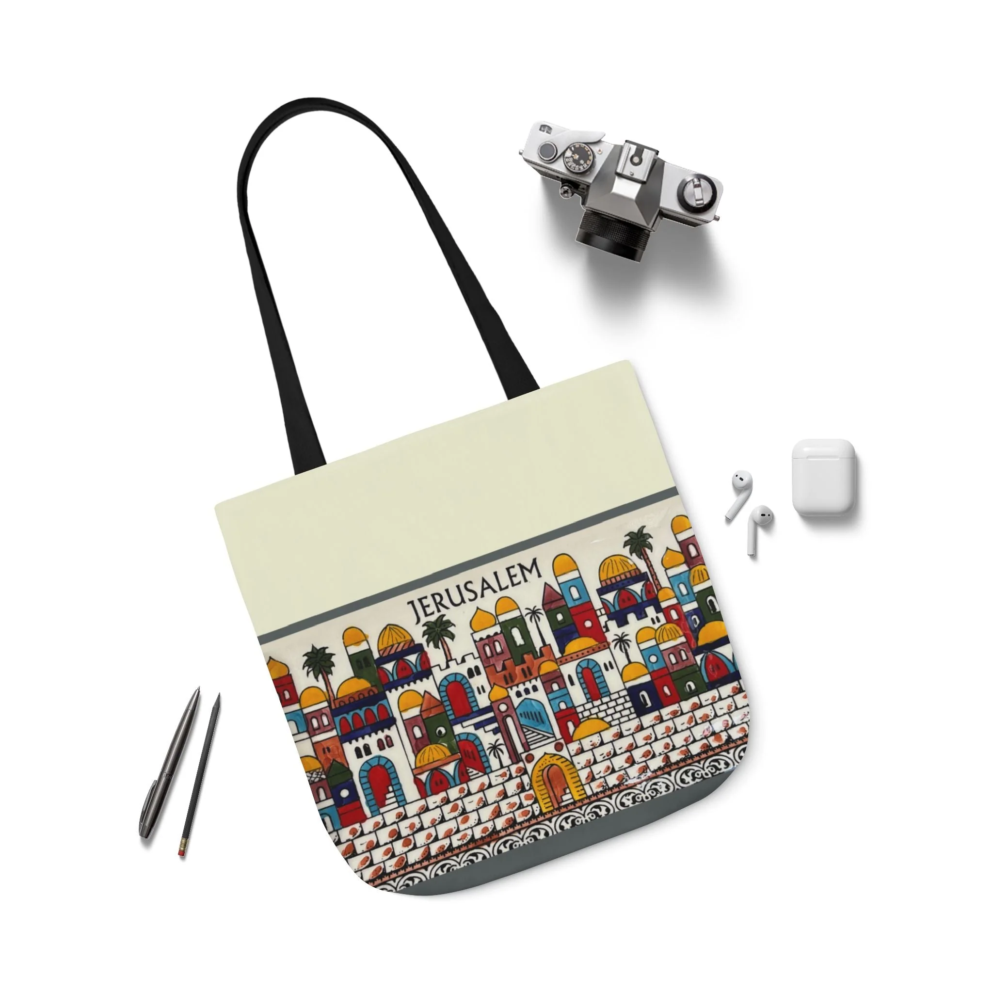 Jerusalem City  Tote Bag, 3-Color Straps - Image 10