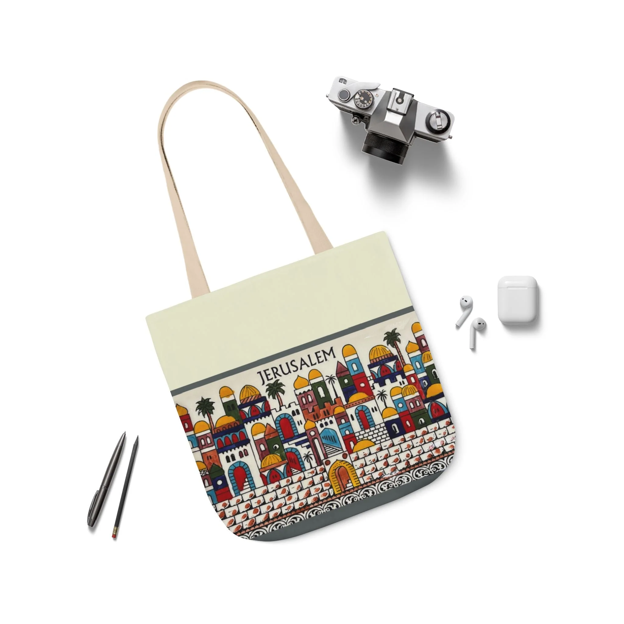 Jerusalem City  Tote Bag, 3-Color Straps - Image 6