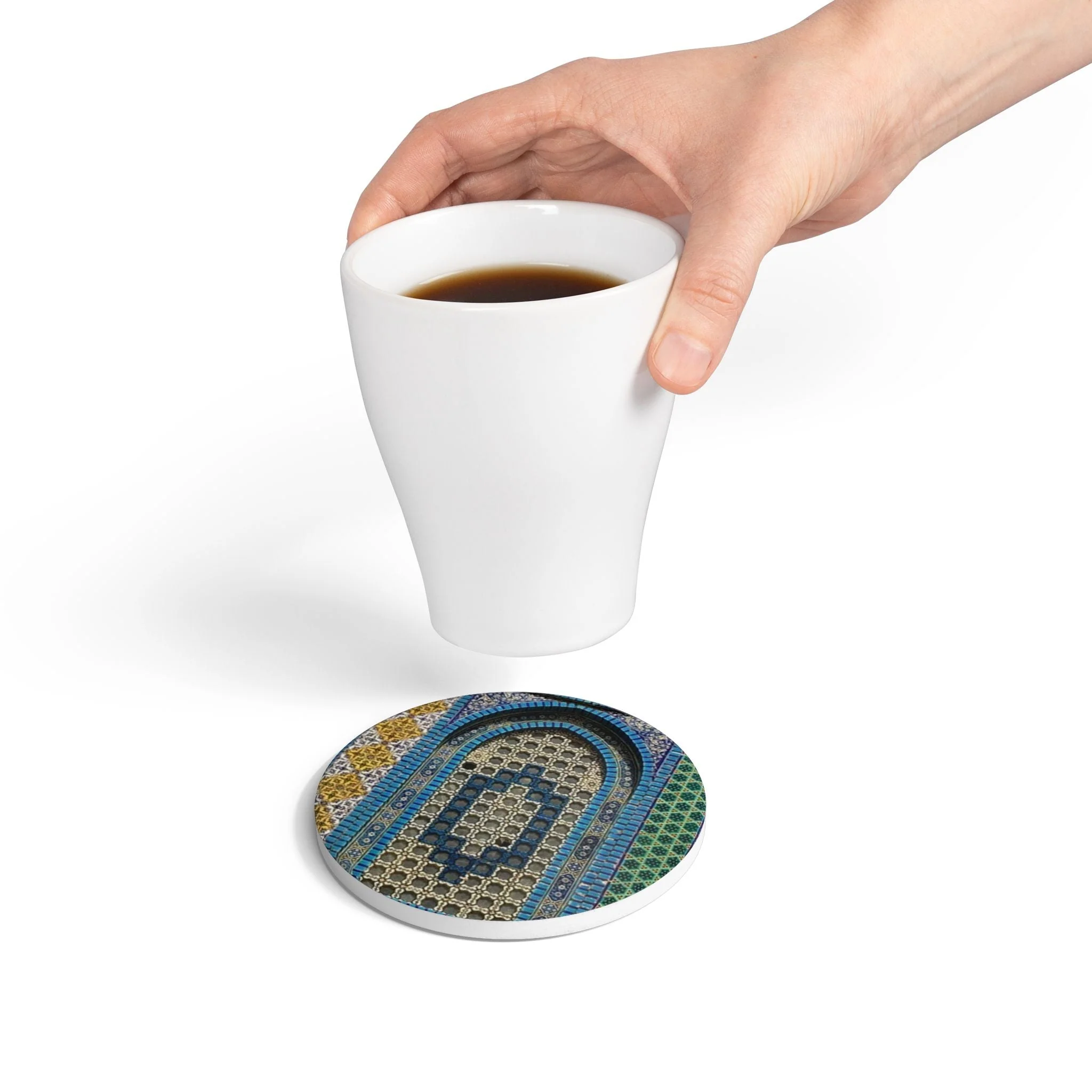 Masjid Al-Aqsa Pattern Ceramic Coaster, Stylish Drinkware, Home Decor, Gift for Housewarming, Coffee Table Accessory - Image 5