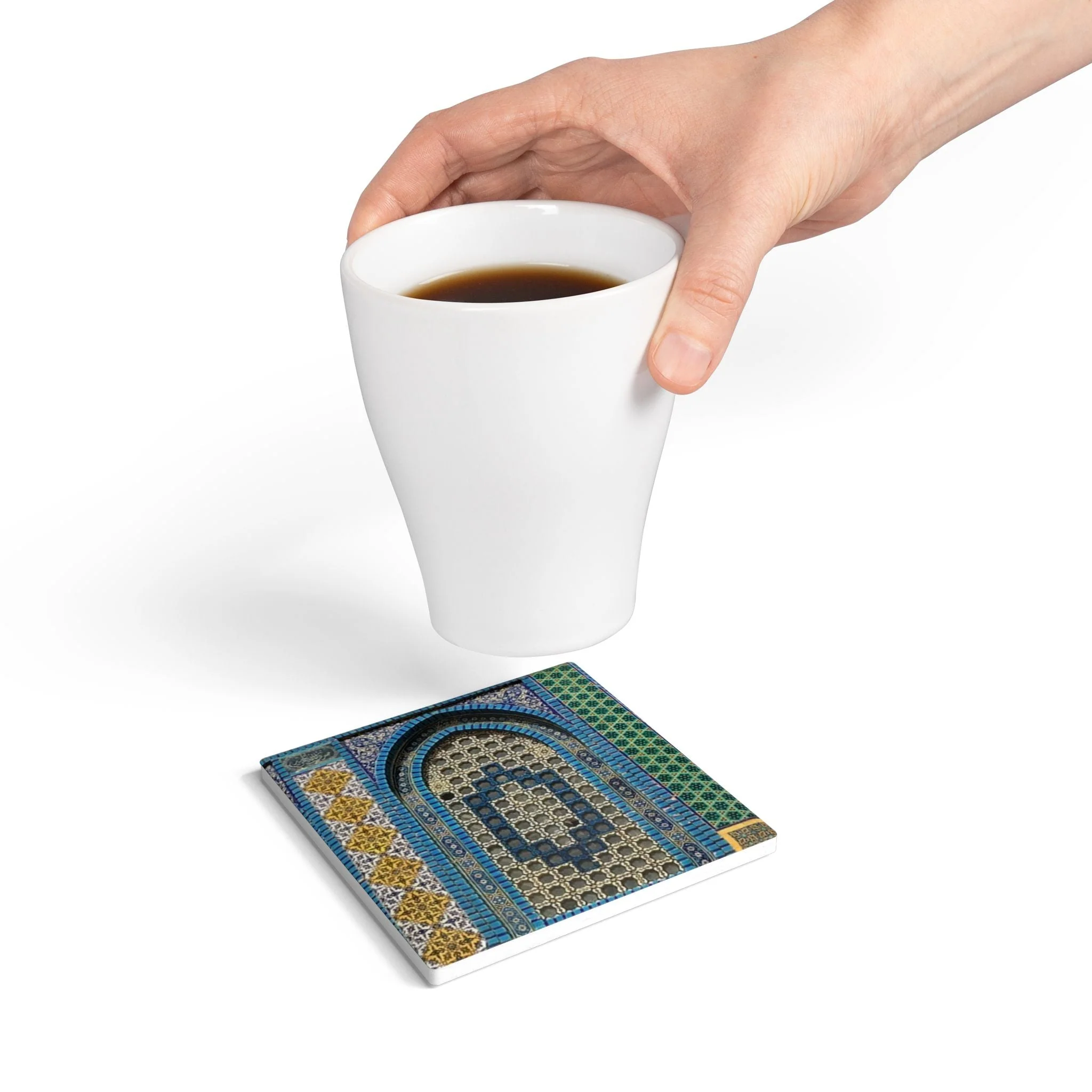 Masjid Al-Aqsa Pattern Ceramic Coaster, Stylish Drinkware, Home Decor, Gift for Housewarming, Coffee Table Accessory - Image 8