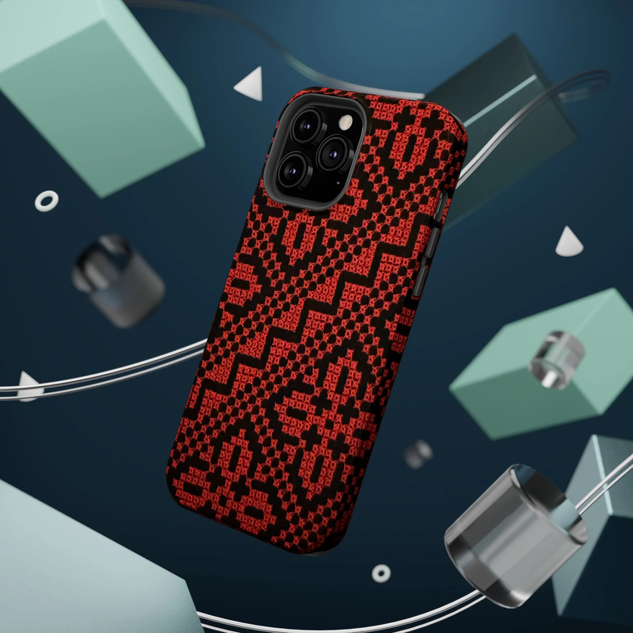 Red and Black Tatreez Design - Iphone Magnetic Tough Case - Image 50